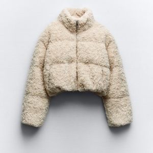 Zara cropped faux shearling puffer jacket